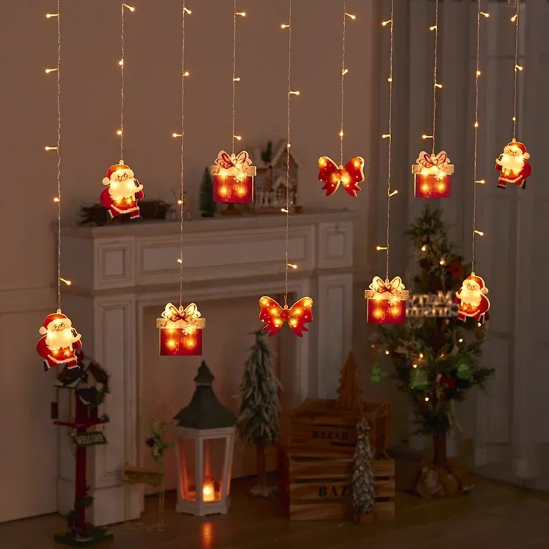 คริสต์มาสไฟ LED Fairy String Curtain ไฟ Garland Festoon ตกแต่งคริสต์มาสสําหรับ Home Navidad 2025 ใหม่ปี Holiday Decor