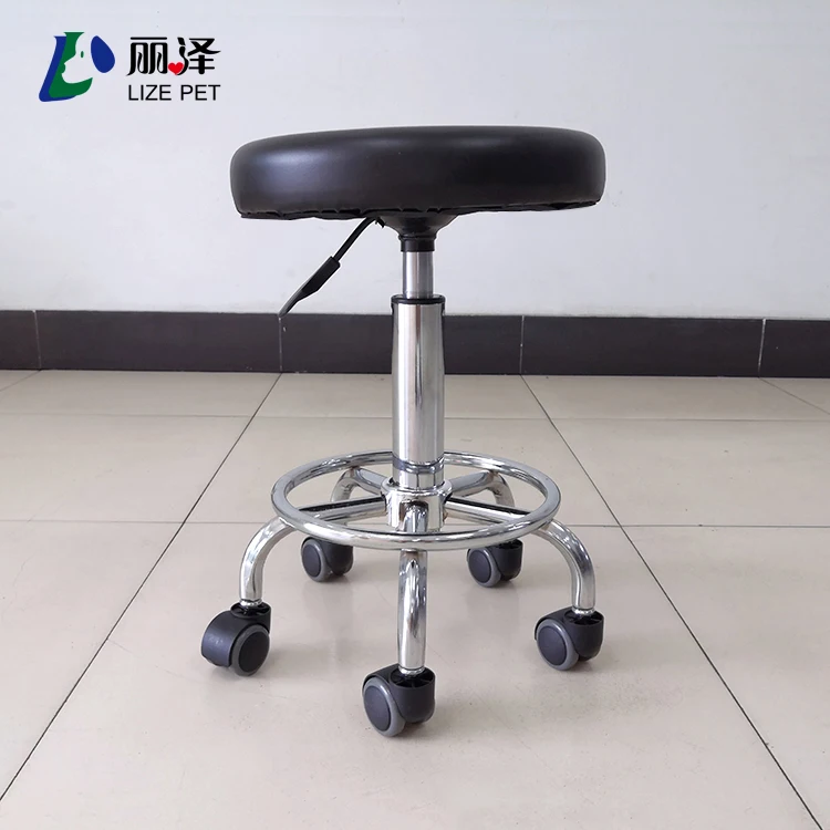 Chaise de Toilettage en Acier Inoxydable avec Roue Rotative à 360 Degrés, Tabouret de Salon de miles Confortable et Mobile