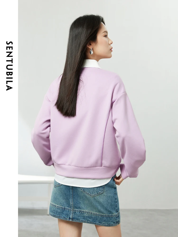 SENTUBILA Round Neck Casual Sweatshirt 2024 Spring Simple Loose Solid Womens Pullovers Long Sleeve Tops Sweatshirts 141A53790