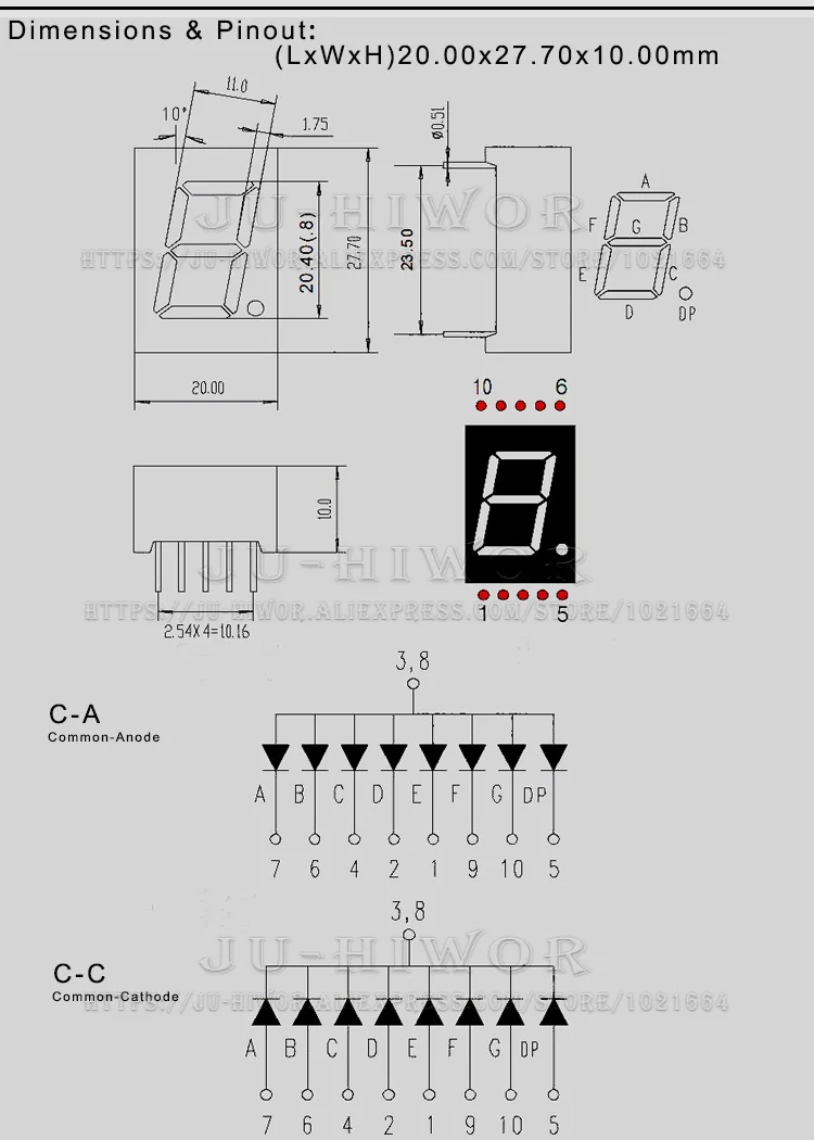 10 шт., 10 контактов, 8106AY, 8106BY, 0,8 дюйма, 1 цифра, 7 сегментов, желтый светодиодный цифровой дисплей, Digitron, общий анод, катод C-A C-C