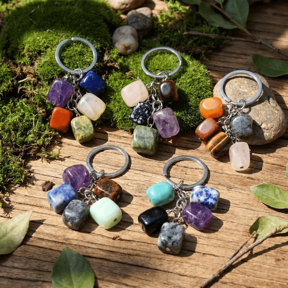 Favor Stone 12 Constellation Keychain Zodiac Polished Birthstone Key Pendant Lightweight Alloy Astrology Keyring Birthday Gift