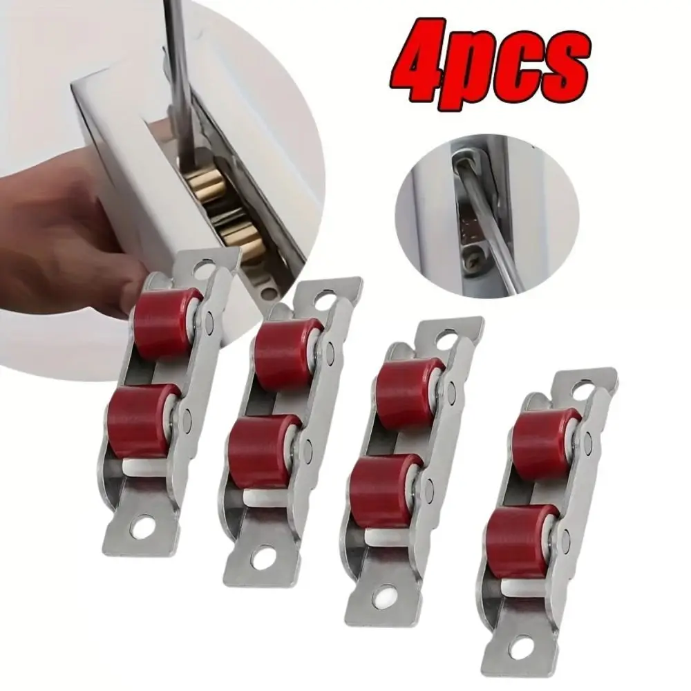4 PCS Stainless Steel Sliding Door Pulley Nylon U-type Wheel Window Pulley Ultra-silence Double Wheel Silent Nylon Pulley
