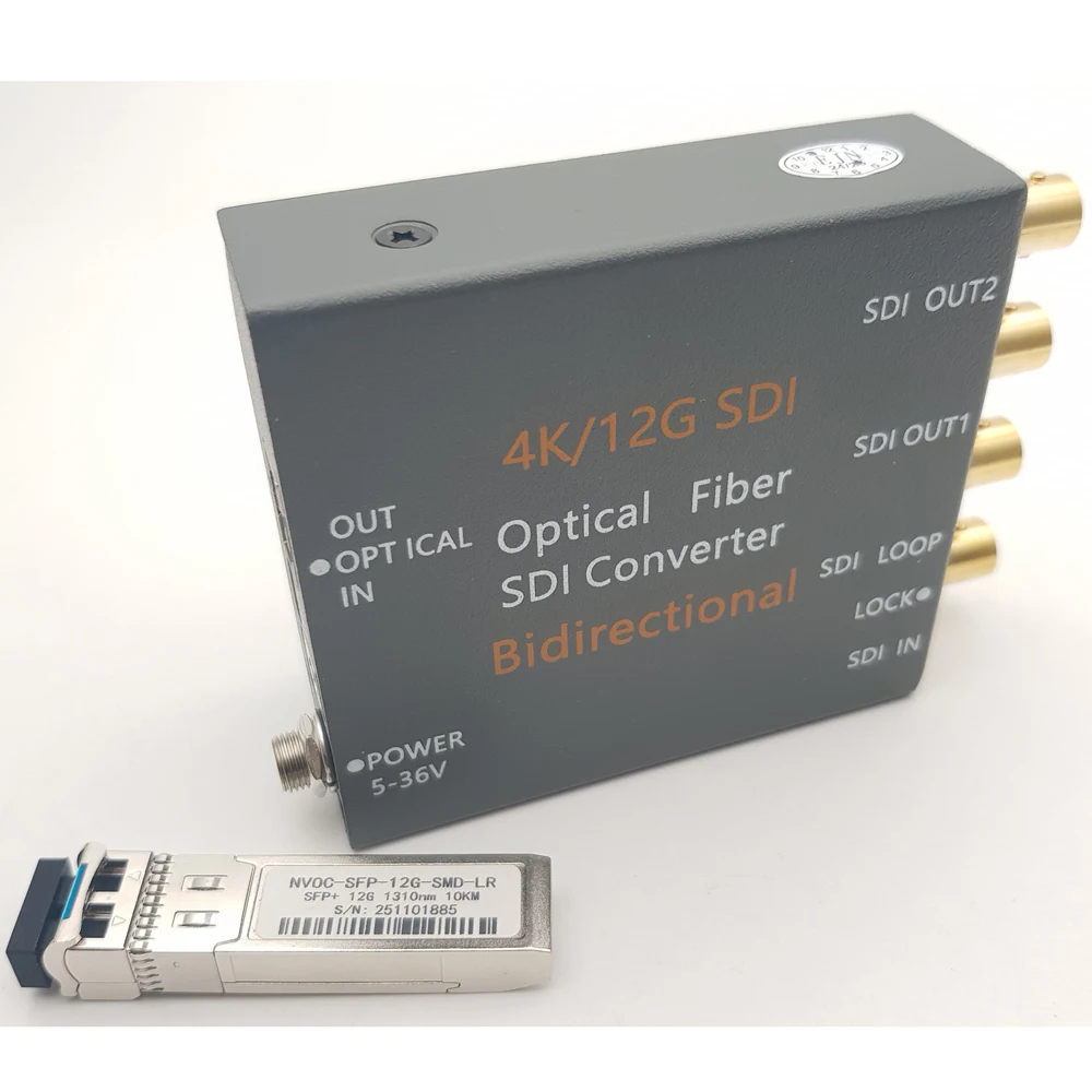 1Ch 4K/12G SDI Bidirectional Fiber Optic Converter/Transceiver With 2*Output +1*Loopback 12G Duplex 1310nm LC 10KM SFP/DC5-36V