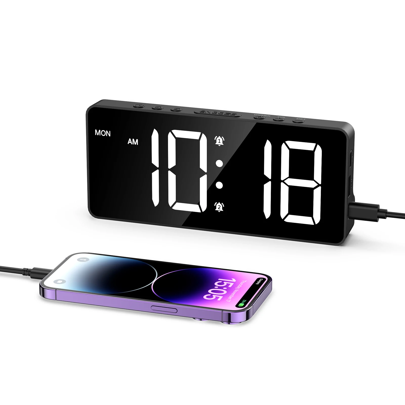 AMIR Digital Alarm Clock Large LED Display Bedside Clock with 4 Alarm Clock Modes, Snooze, DST, 12/24H for Bedroom, Office