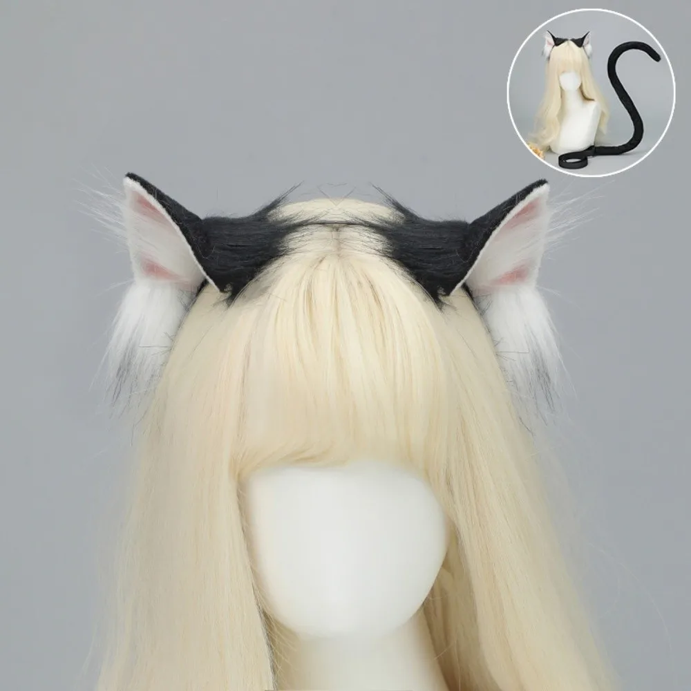 New Realistic Cat Ear Headband Handmade Lolita Cat Tail Set Plush Simulation Animal Ears Party Props