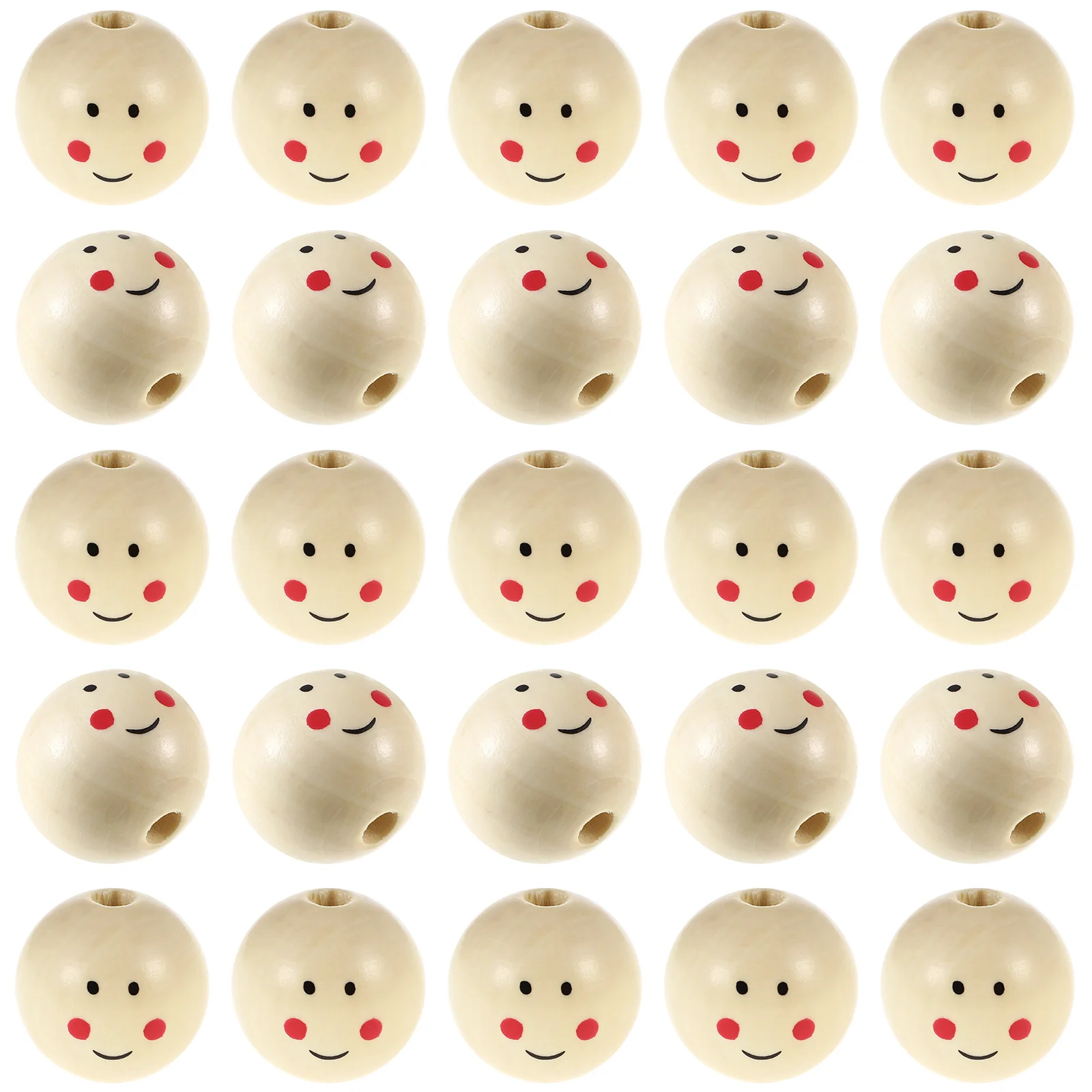 20 Pcs Smooth Beads Wooden Loose Decors Smile Crafts Face for Bamboo Jewelry Making