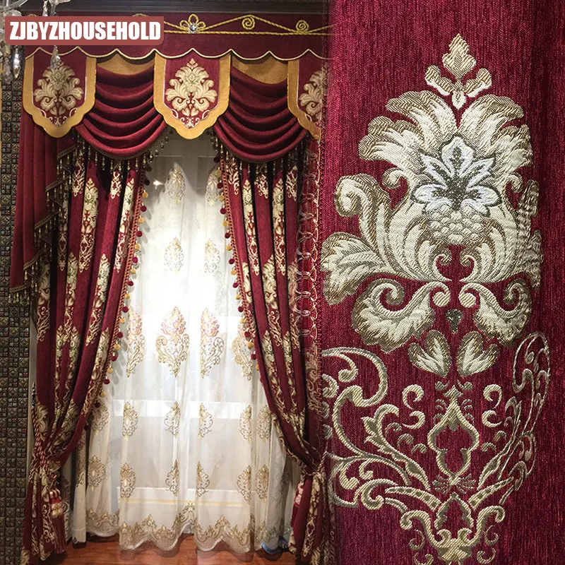 

Customized Palace Luxury European Curtains for Living Room High-grade Chenille Thickened Wedding Bedroom Blackout Window Valance