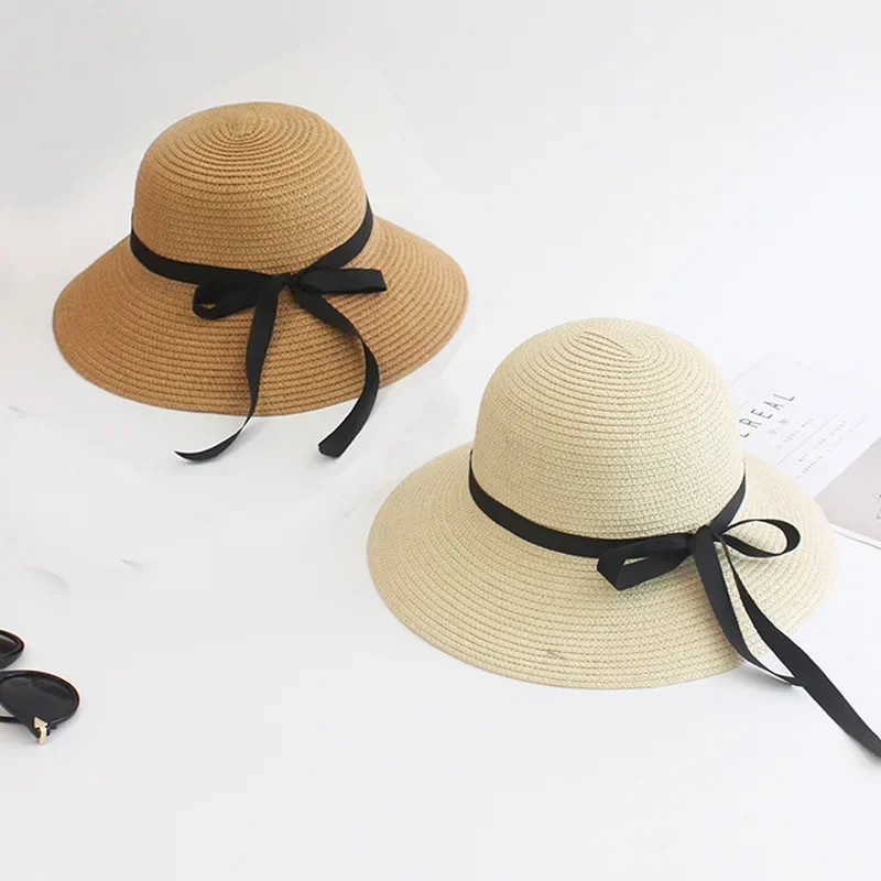 Summer Women Straw Hat Bowknot Wide Brim Floppy Panama Hats Female Lady Outdoor Foldable Beach Sun Cap Accesorios Playa