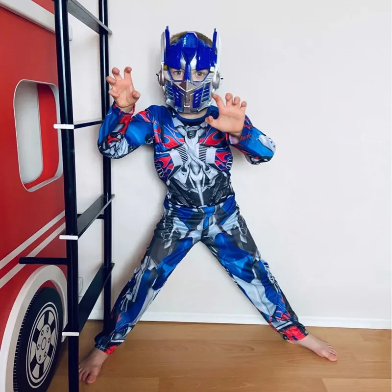 Optimus Prime Superhero Kids Movie Character Bumblebee Fantasy Muscle Costume Boys Girls Halloween Mask Jumpsuit image 4