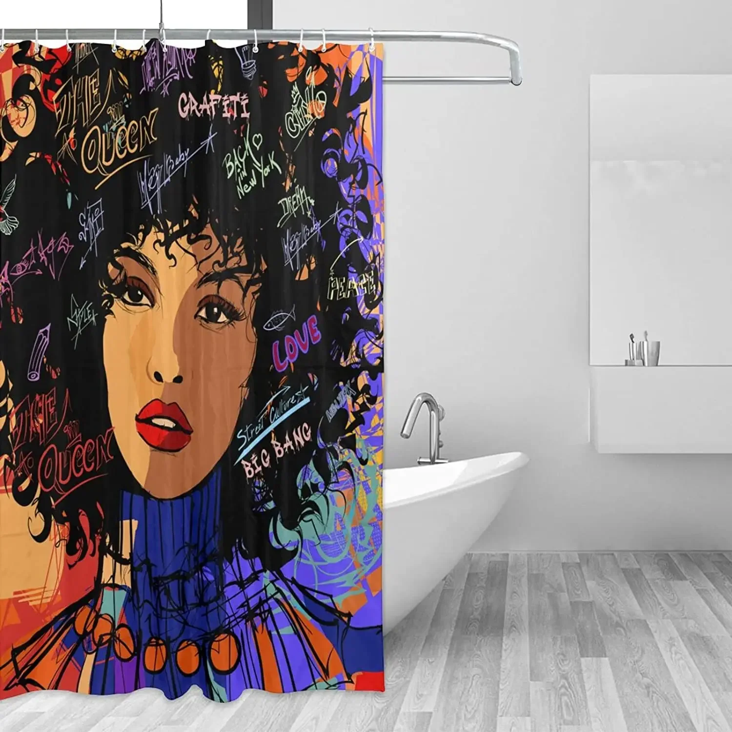 3d Character Style Explosion Hair Black Women Blackout Vintage Waterproof Polyester Shower Curtain With Hooks For Bathroom Decor