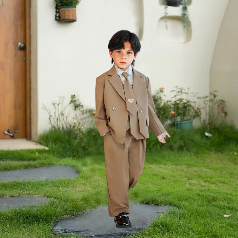 

Kids 4Pieces Formal Wedding Birthday Party Dress With Jacket Vest Pants Tie School Boys Piano Host Speech Performance Costume