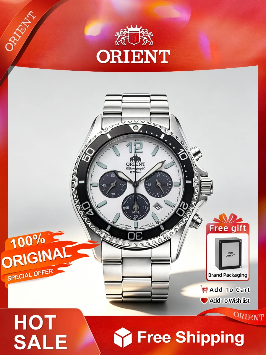 Reloj Orient Original japonés con correa de acero inoxidable, reloj mecánico automático, resistente al agua 20bar, reloj deportivo con indicador de fecha a la moda