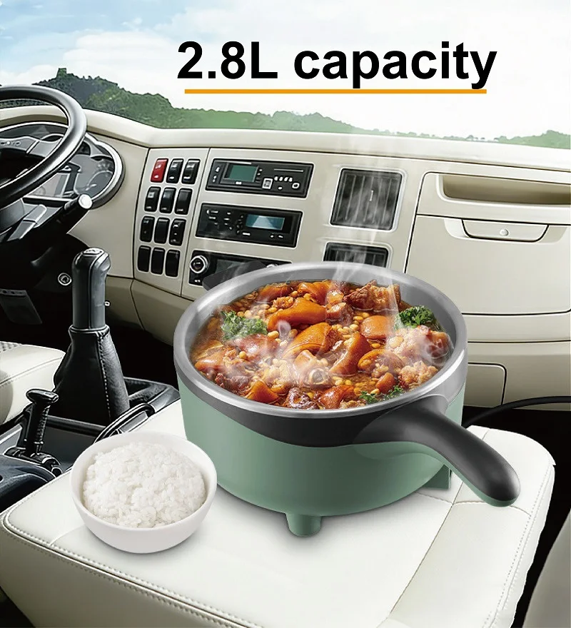 Olla eléctrica multifunción de 2.8L para coche/camión 24V, antiadherente, para cocinar arroz, vaporizar alimentos, saltear, olla caliente para coche, hervidor de fideos