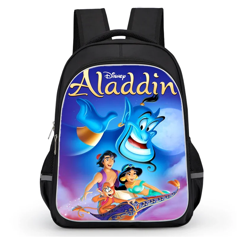 Mochilas escolares Aladdin de 16 polegadas com bolso duplo com zíper, mochilas de desenho animado para meninos e meninas, mochila infantil durável para estudantes de alunos