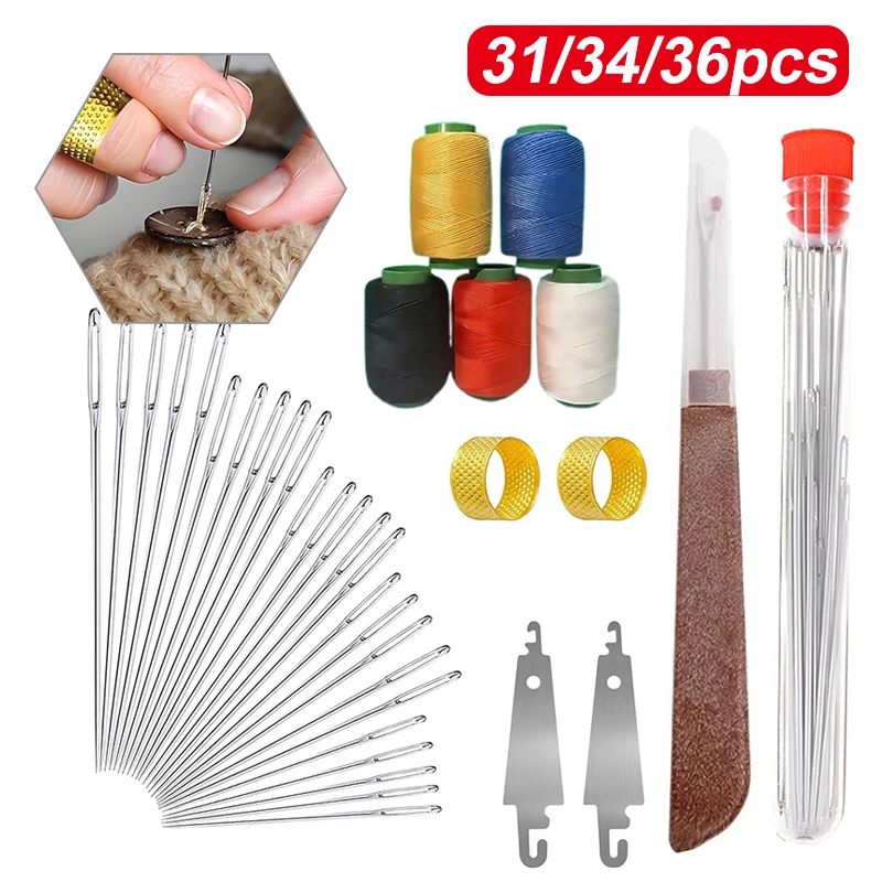 Stahl-Handnadeln mit Faden, Fingerhut, Einfädler, Schere, großes Auge, Nähnadeln-Set für Stickerei, DIY, Handwerk, Kleidung, Reparatur-Set