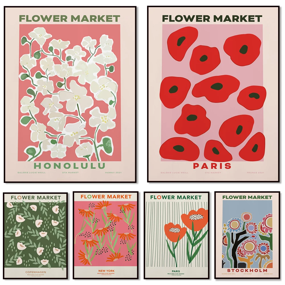 Impresión de Marche Aux Fleurs, París, Tokio, Honolulu, carteles de flores de la ciudad de Barcelona, flores de Matisse, carteles botánicos, idea de regalo