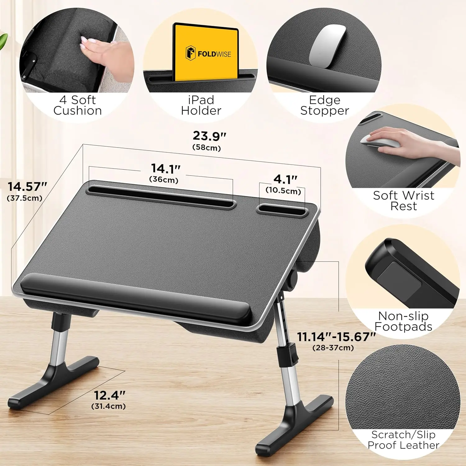Adjustable Foldable Lap Desk with Soft Cushions - Height & Angle Control for Bed, Couch, or Desk Use