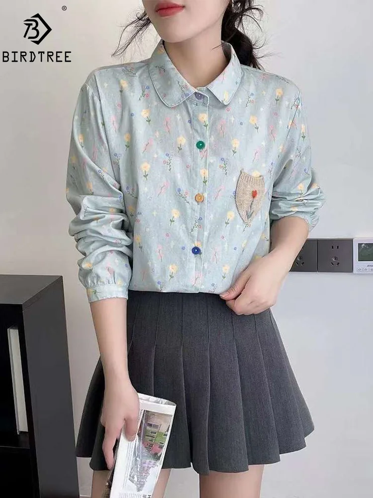 

New Autumn Cotton Long Sleeve Shirt, Women Lapel Floral Print Top, Mori Girl Fashion Sweet Loose Blouses, 2024 Winter T48946QM