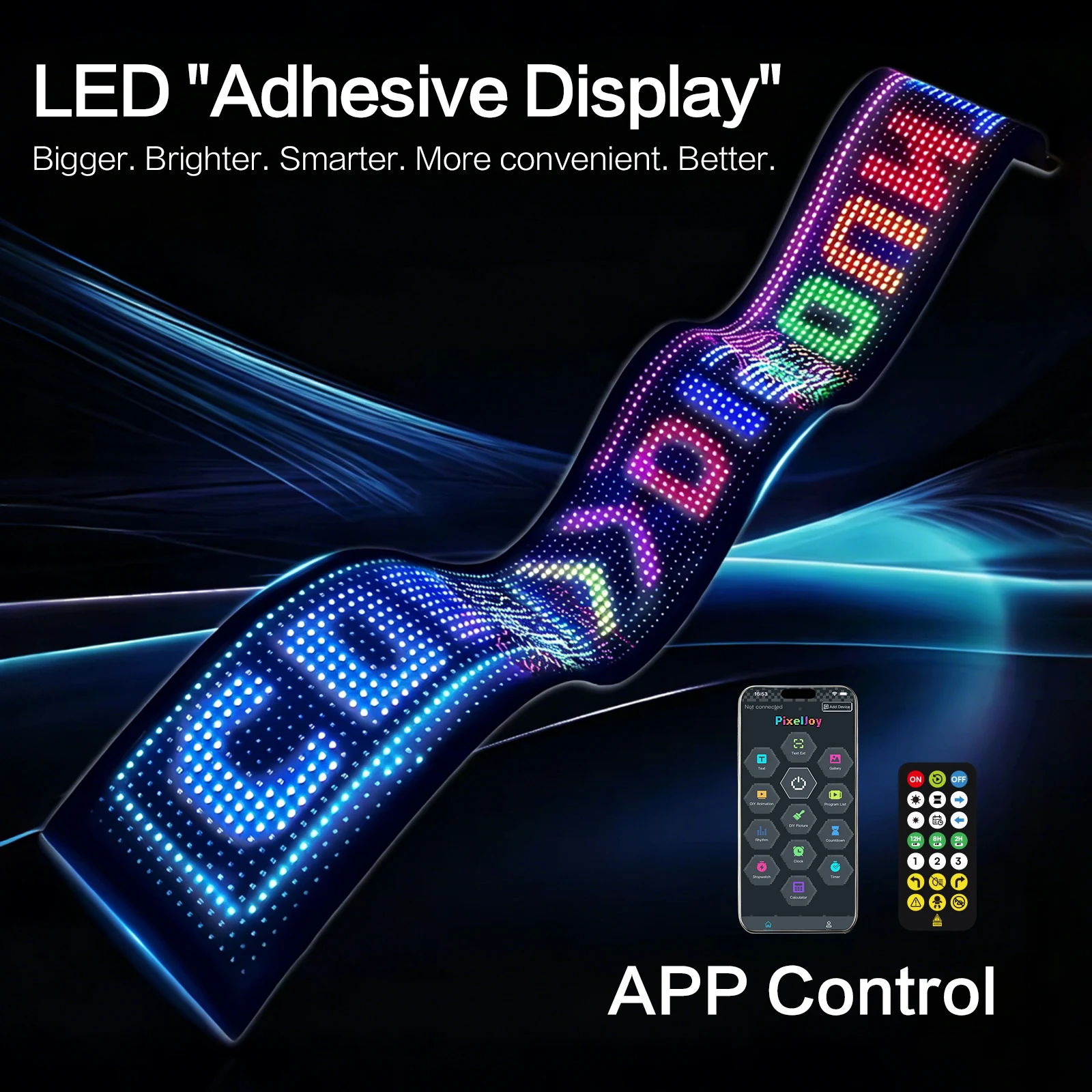 16×32C RGB Pixel Soft Screen, USB 5V Programmable Scrolling Text/Animation, APP + Remote Control for Custom Text/Pattern/Animation Scrolling LED Display for DIY Decoration