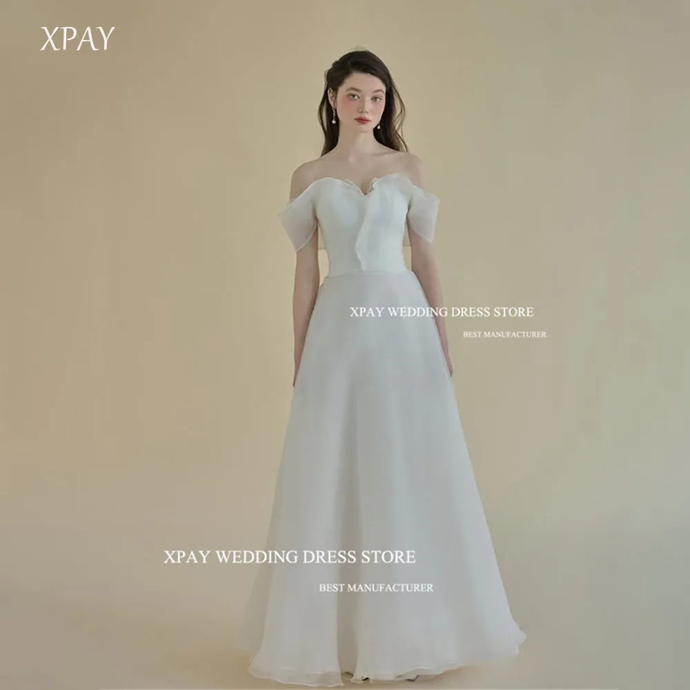 

XPAY Dream Fairy Off Shoulder A-Line Korea Wedding Dresses Tiered Silk Organza Floor Length Corset/Zipper Bridal Gown Customized