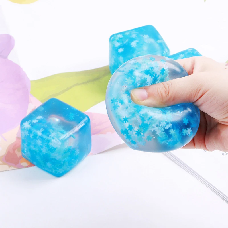 Snowflake Blue Ice Cubes Stress Relief Elastic Squeezing Ball Decompression Soft TPR Slow Rebound Sequins Maltose Ball Pinch Toy