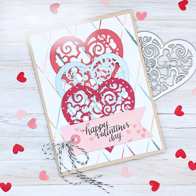 Lace Heart Metal Cutting Dies Cartoon Mouse Valentine's Day Die Cuts For Scrapbooking Paper Crafting Card Making