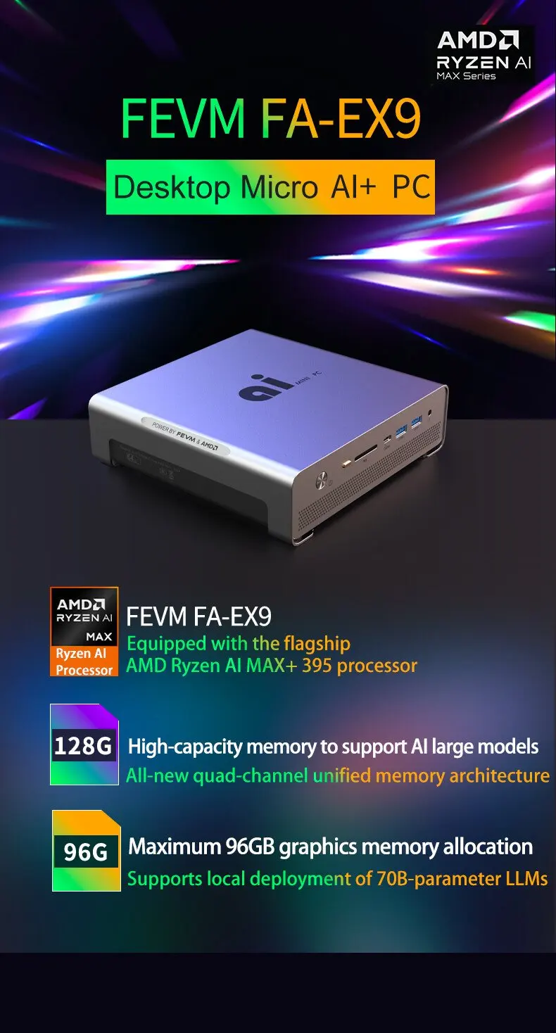 كمبيوتر ألعاب SZBOX FEVM FAEX9 AMD Ryzen AI MAX 395 Mini PC LPDDR5X 128GB Oculink x1 (64Gbps) WiFi7 Dual M.2 2280 PCIe4.0 SSD #2