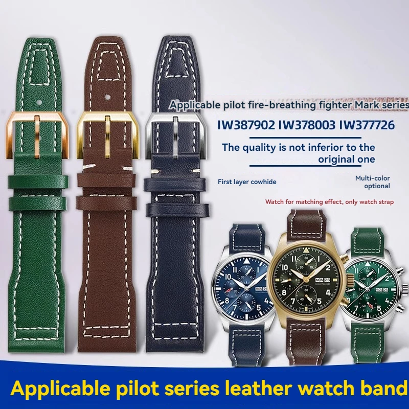 For IWC Pilot Spitfire princekin Mark dermis watch strap Black brown green cowhide wristband Folding buckle watchband  20mm 21mm