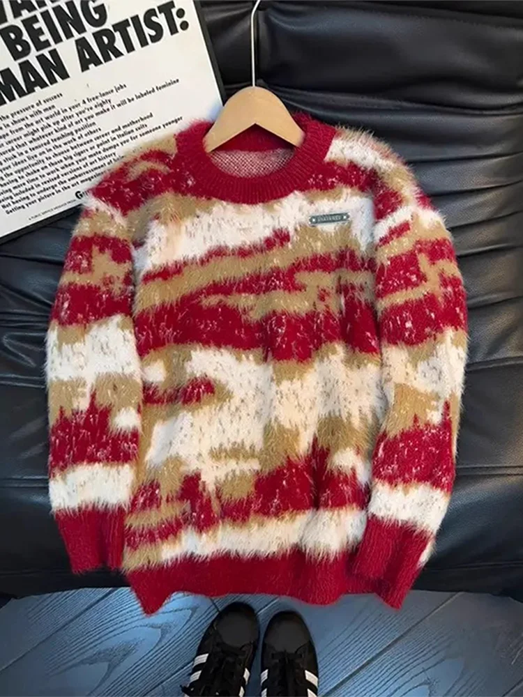 

Вязаный свитер Cisas Aosphere красного цвета для мужчин и женщин, зимний, в стиле ретро, из окрашенной морской шерсти, мягкий, пушистый, для ношения под одеждой, винтажный топ