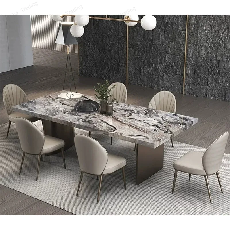 Picture 3: Luxury stone dining table Modern simple rectangular household Italian light luxury natural marble dining table