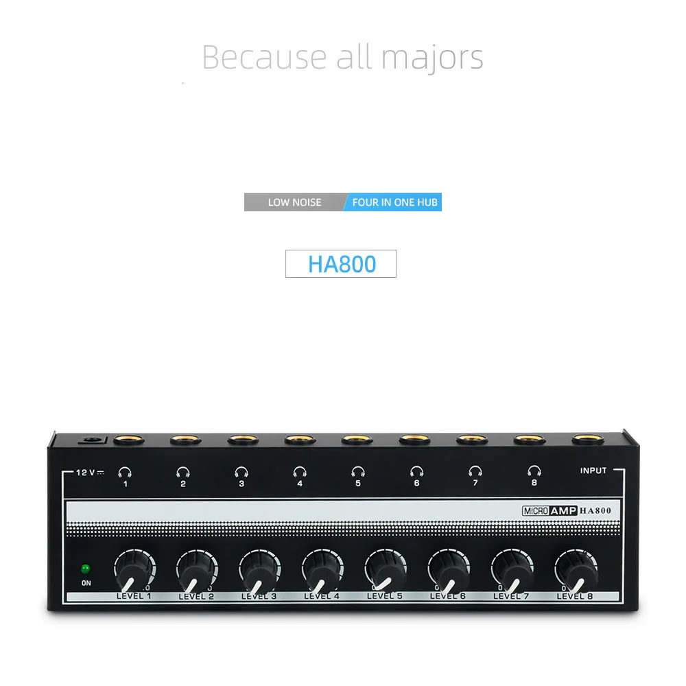 HA800 Sound Mixer เครื่องขยายเสียงหูฟัง 8 ช่องโลหะเครื่องขยายเสียงสเตอริโอ,MINI หูฟัง Splitter พร้อมอะแดปเตอร์ไฟ