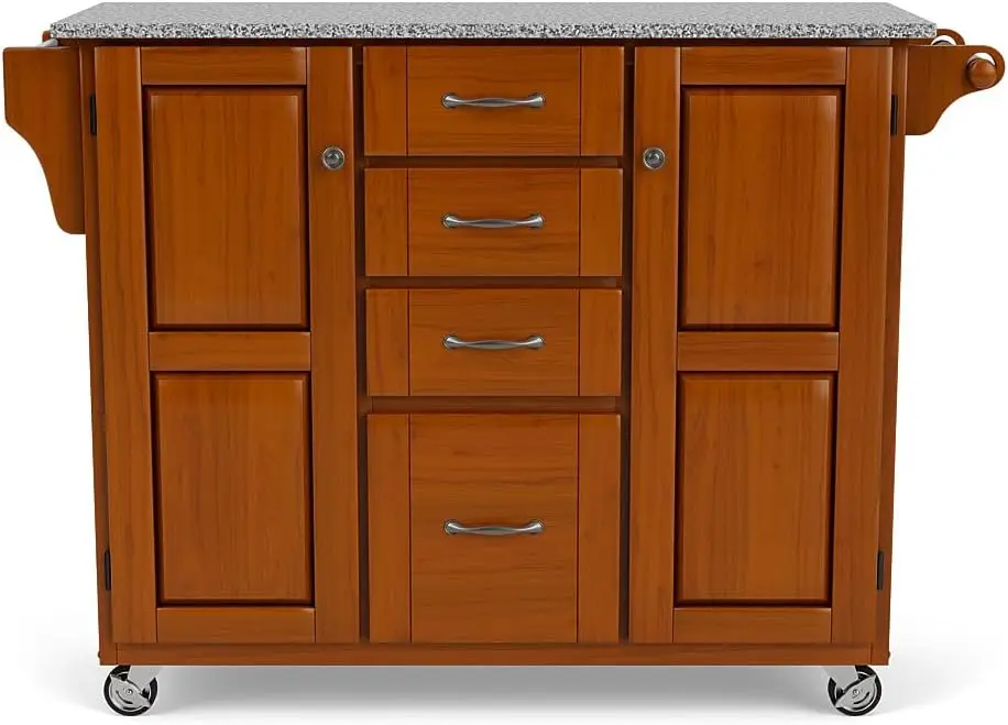 Large Mobile Create-a-Cart Warm Oak Finish Two Door Cabinet Kitchen Cart with Salt and Pepper Granite Top, Adjustable Shelving. image 2