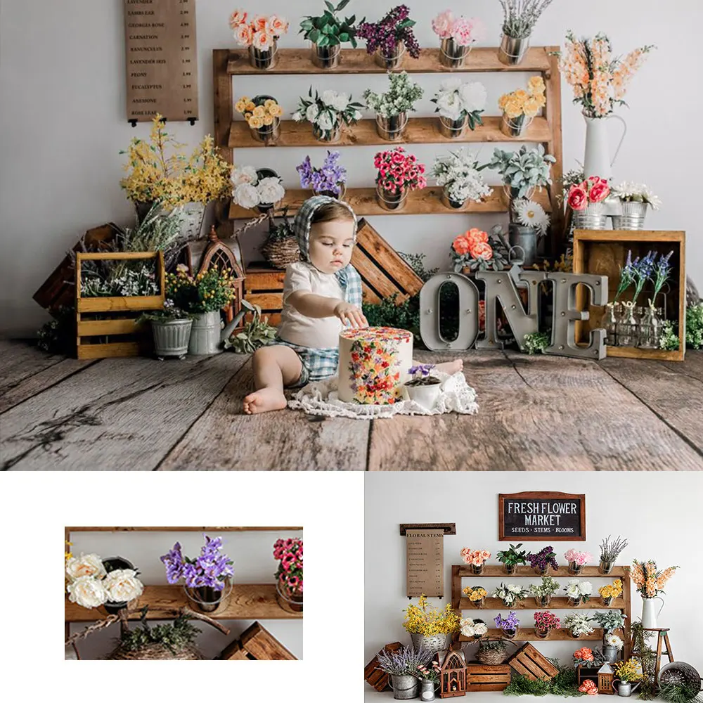 

Fresh Flower Market Photography Backdrop Child Baby Cake Smash Photocall Decors Girls Adult Spring Floral Studio Backgrounds