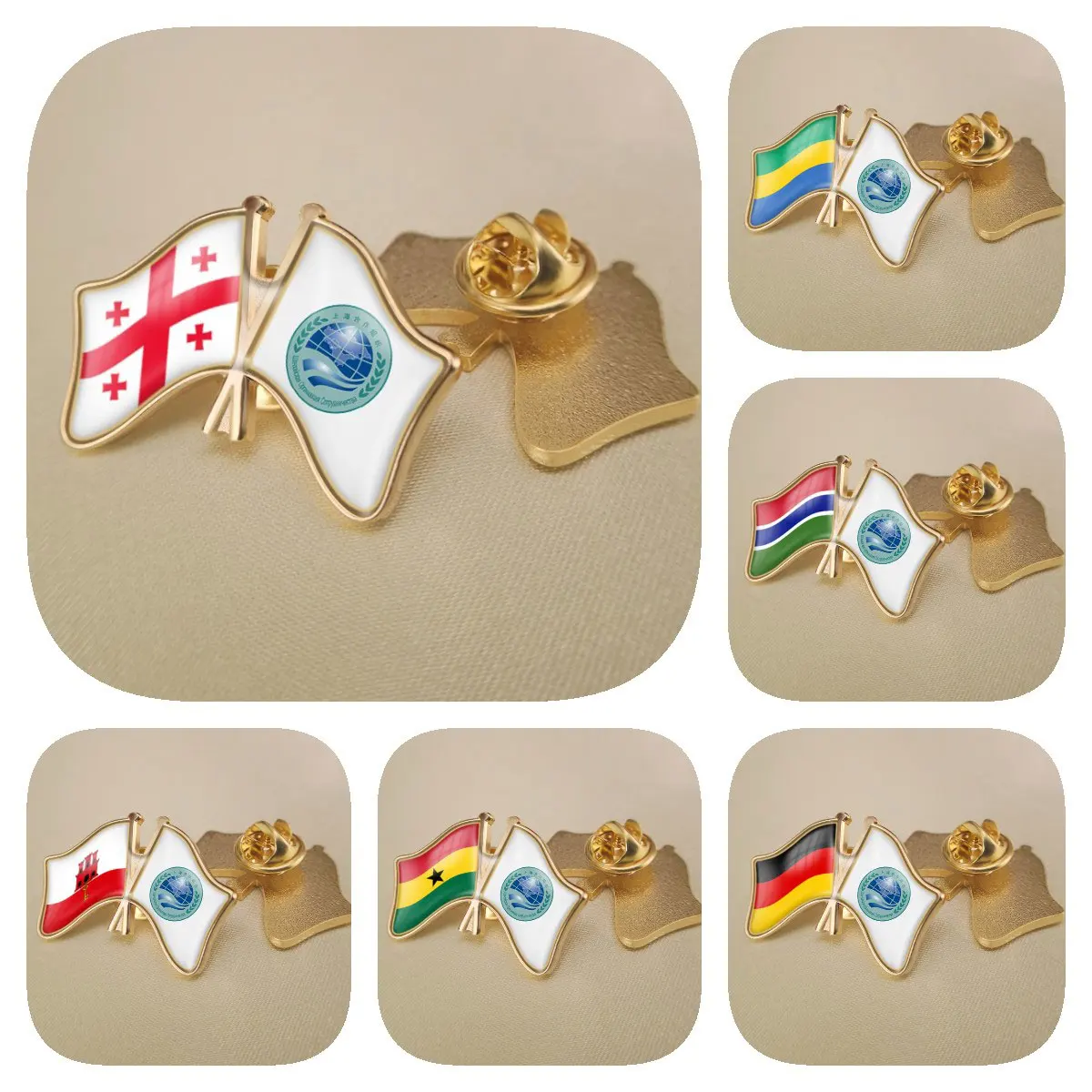 SCO and Gabon Gambia Georgia Germany Ghana Gibraltar Double Crossed Friendship Flags Brooches Lapel Pins Badges