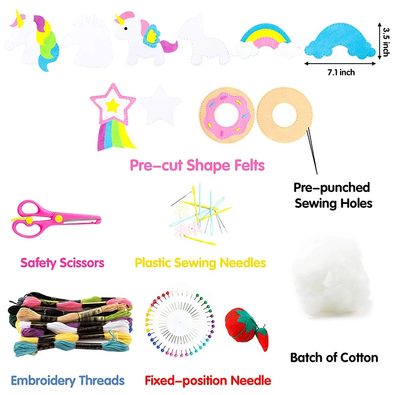 5Pcs Unicorn Sewing Kit for Kids Donut Rainbow Cloud Shooting Star DIY Art Craft Felt Kits Early Educational Project Supplies