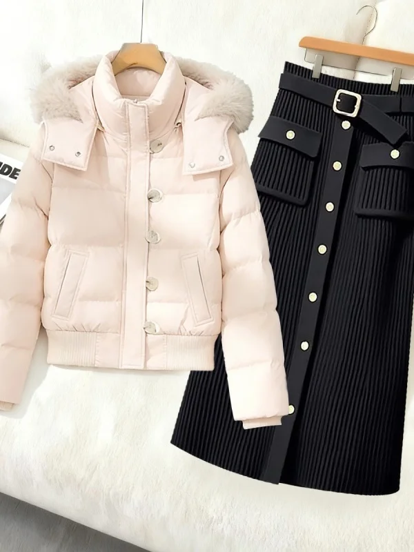 

Весна 2026: Модная утепленная розовая хлопковая куртка с меховым воротником и капюшоном, теплая, ветрозащитная, свободного кроя, на молнии, в корейском стиле