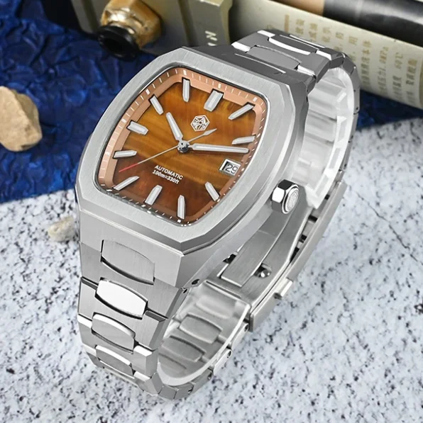 San Martin Men Automatic Watch 39.5MM Tonneau Mechanical Wristwatch Mineral Dial Sapphire Mirror 10ATM Luminous PT5000 SW200