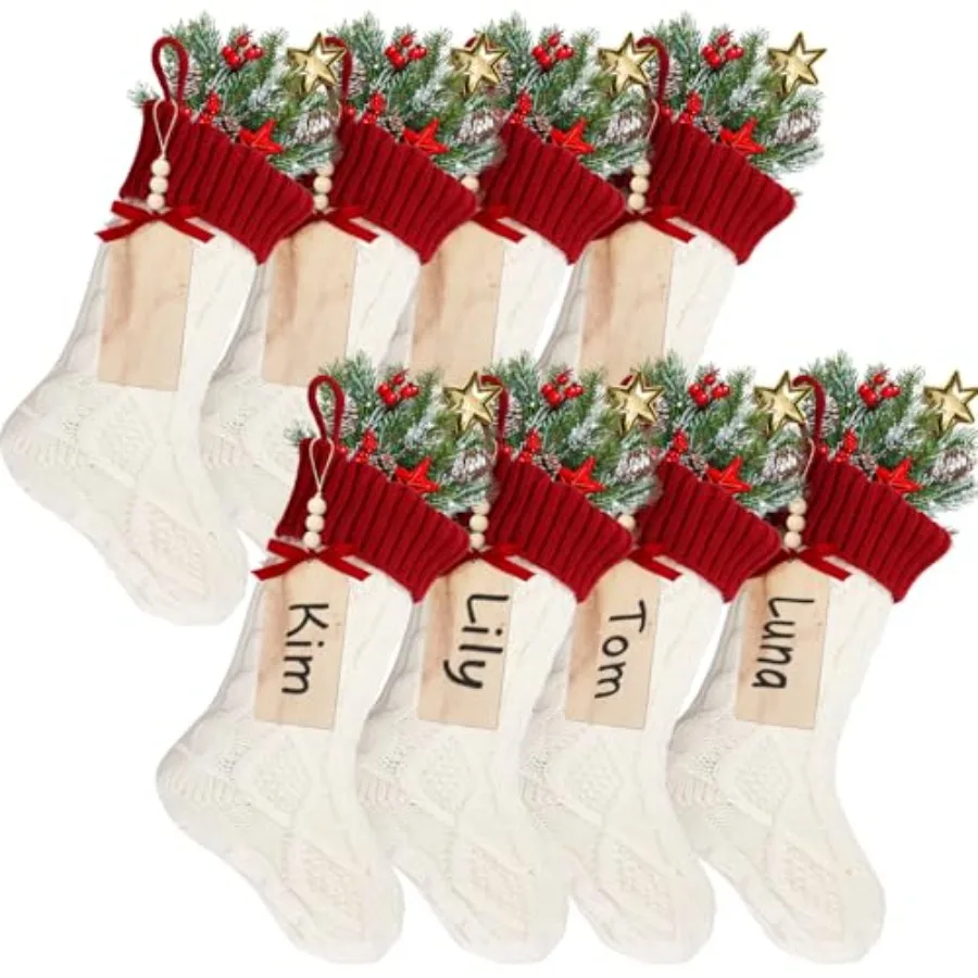 

8 больших рождественских чулок с именными бирками для самостоятельного оформления, 18-дюймовые вязаные чулки, украшения для рождественских чулок