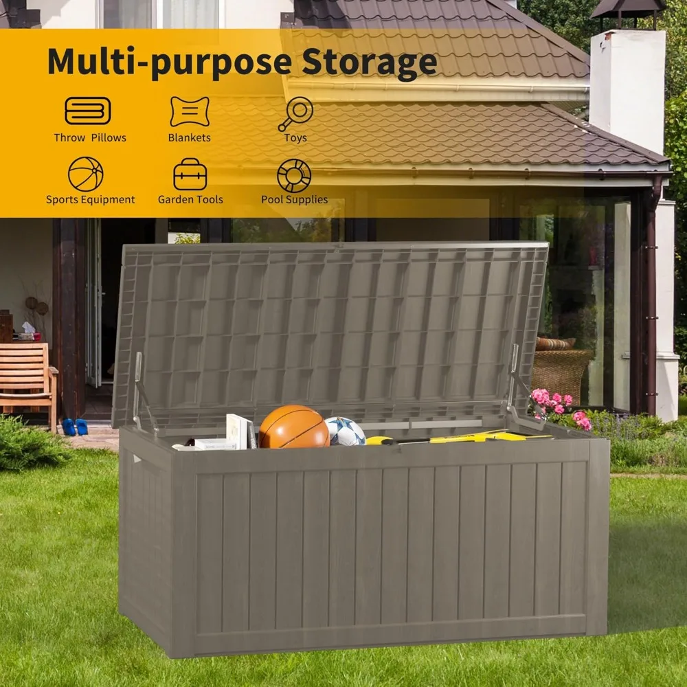 

200 gallon deck box, resin outdoor and indoor waterproof storage box, lockable storage box with handle