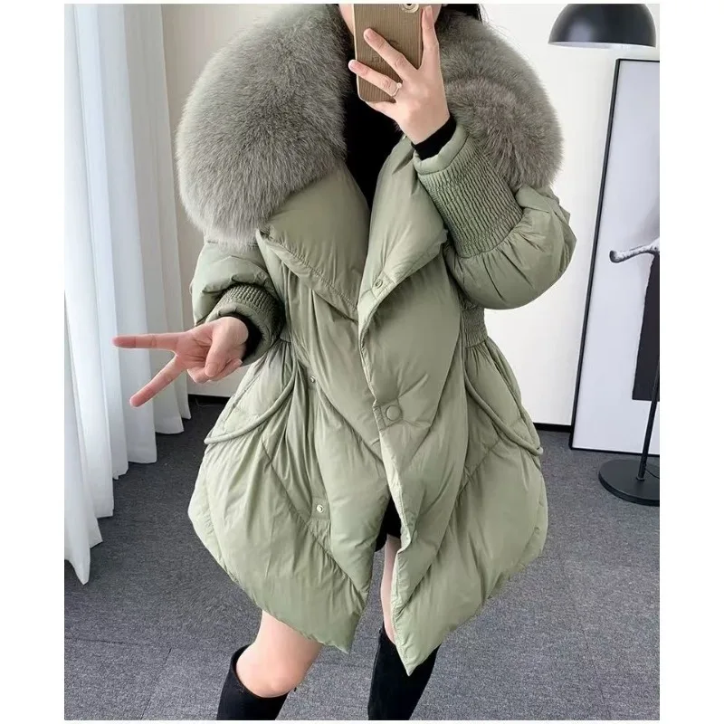 2025 new fox fur coat white down jacket female winter long high-end light luxury fashion women\'s wear thick warm  coats women