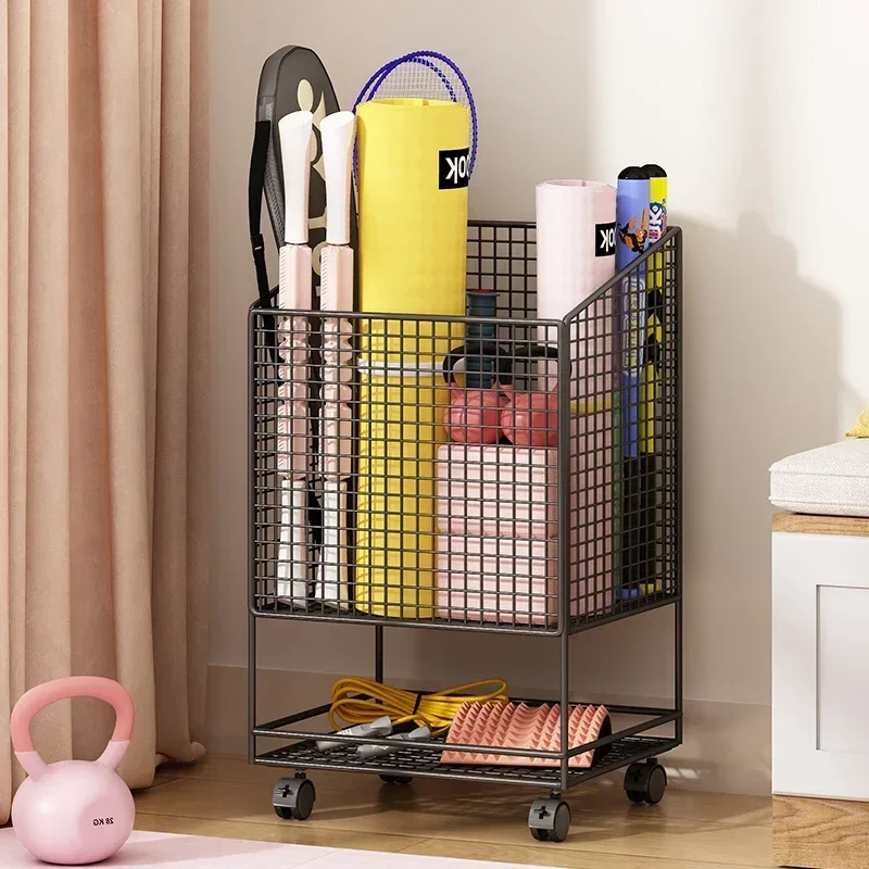 Dumbbell Yoga Mat Storage Basket with Wheels Household Fitness and Sports Equipment, Depository Cylinder, Seam Organization Rack