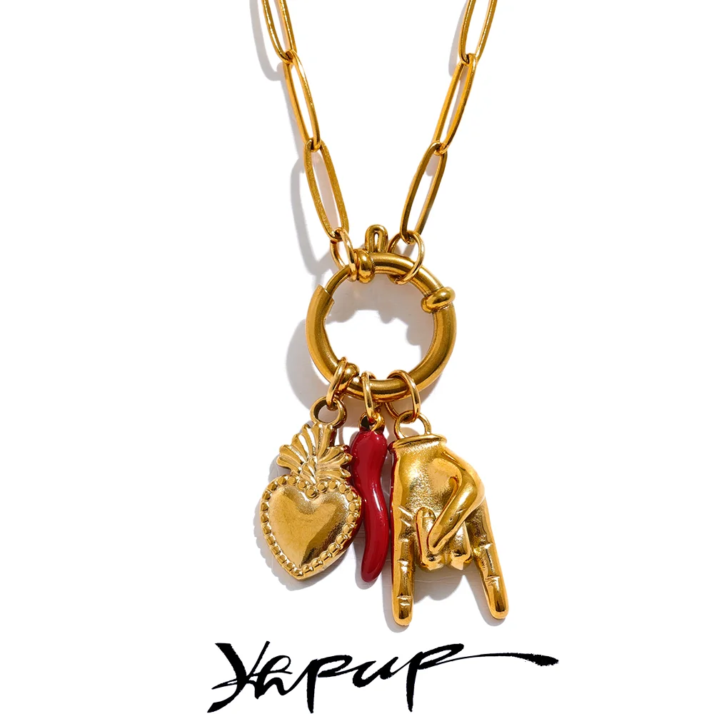 Yhpup kreatywny stal nierdzewna 316l Palm Red Chili Heart Charms naszyjnik spersonalizowana biżuteria atrakcyjne akcesoria damskie