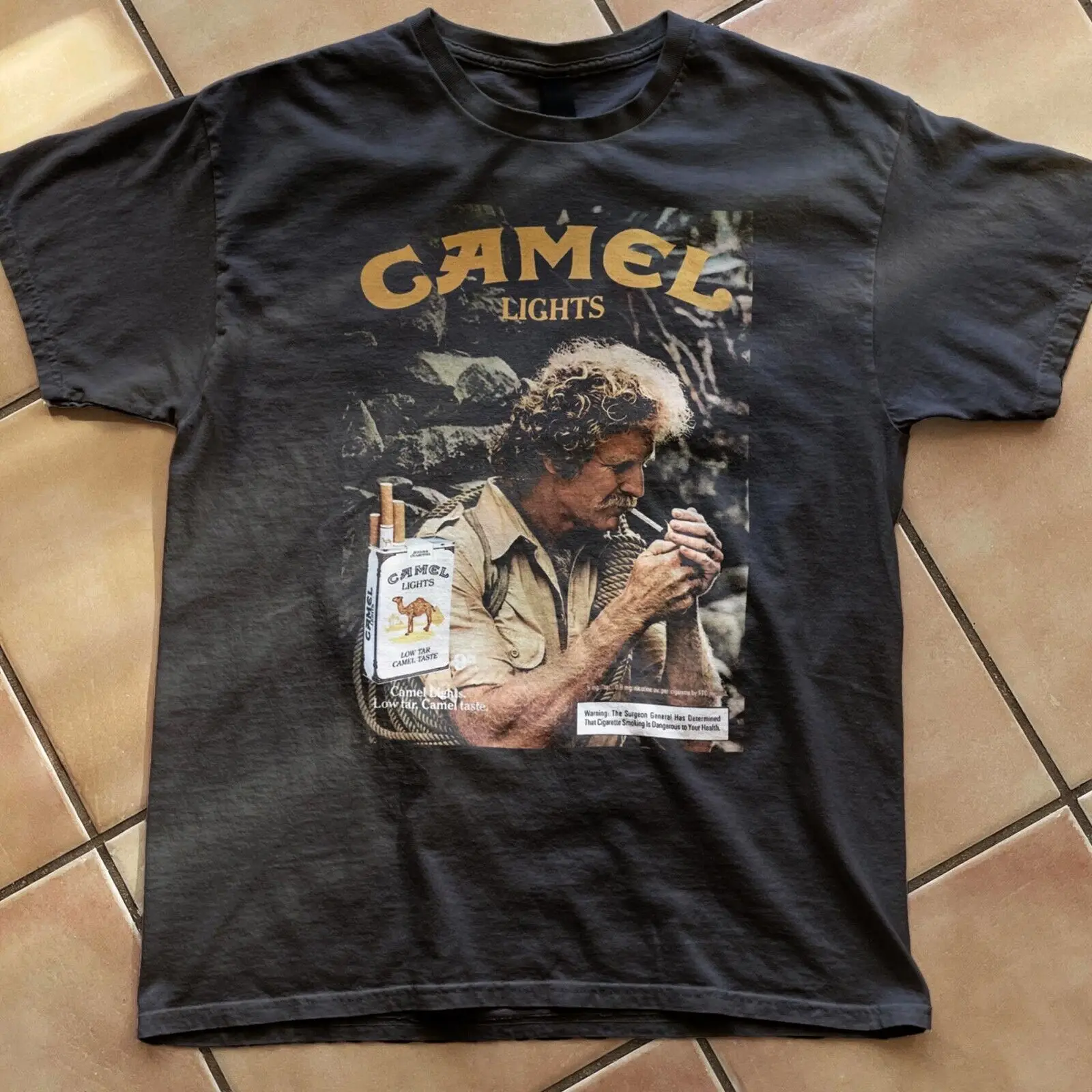 Camel Lights, Vintage cigarette print ad t-shirt, marketing campaign promo tee