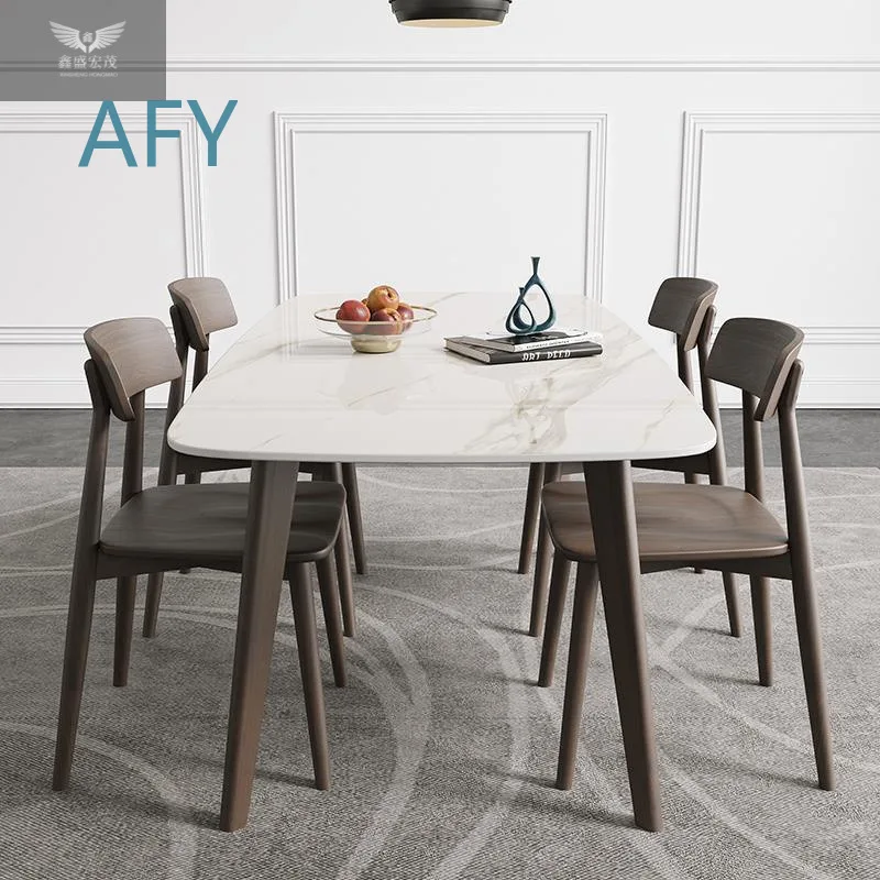 Modern Rectangular Dining Table Set for Small Spaces Nordic Italian Style Marble Top Solid Wood Dining Table and Chairs