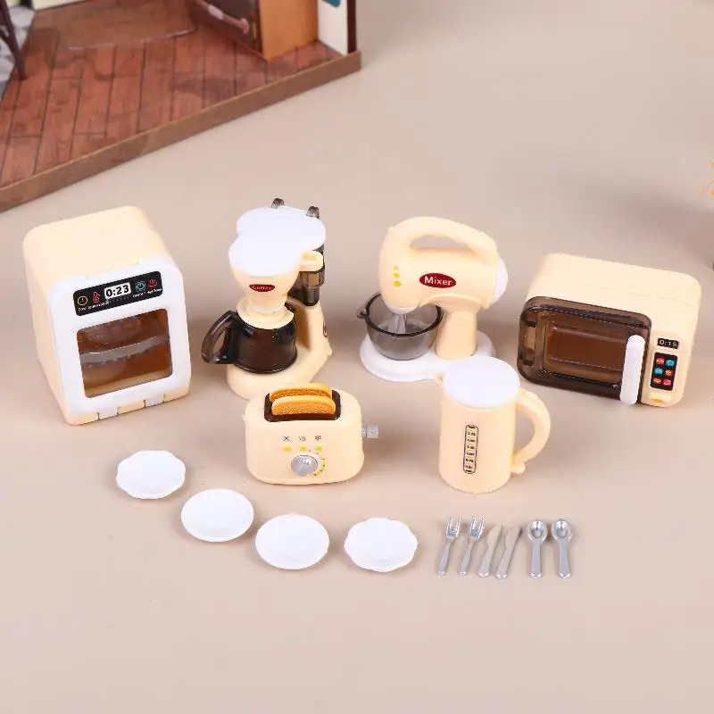 1 Set 1 12 Dollhouse Coffee Maker Egg Beater Mini Appliance Set Realistic Pretend Cooking Toy for Kids Home Decor Scene