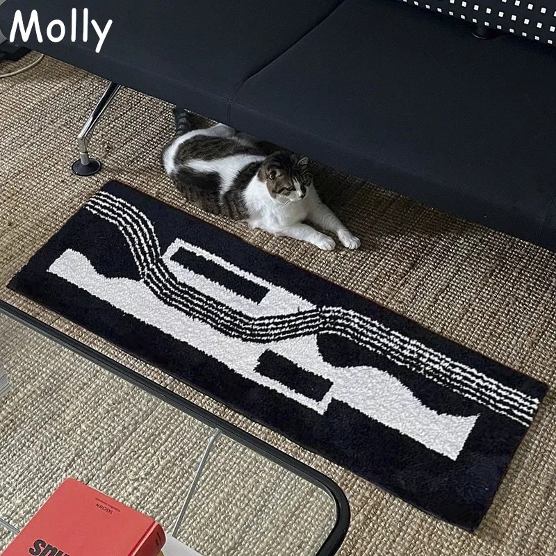 

Tufted Non-Slip Long Floor Mat Flocking Fluffy Soft Bedroom Bedside Rugs Nordic White Black Carpets for Living Room Home Decor