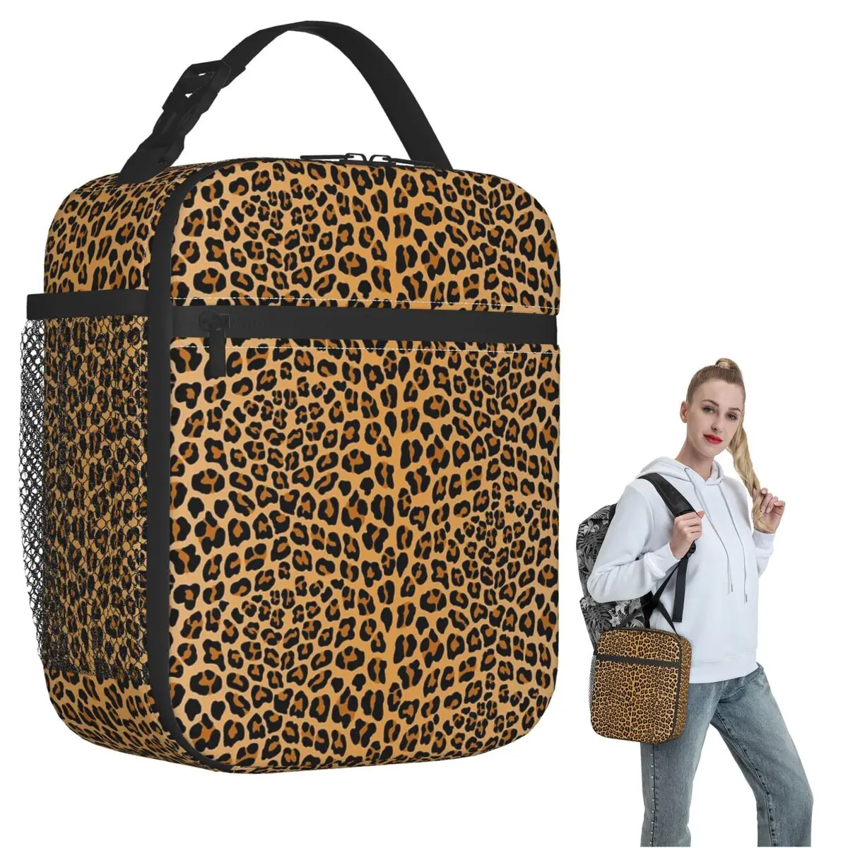 

Leopard Print Insulated Lunch Bag for Women Kids Portable Food Boxes Thermal Lunch Box Tote