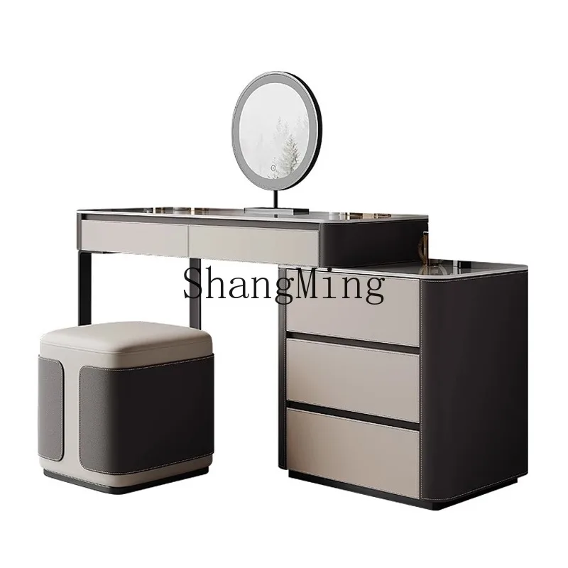 

ZHB leather solid wood dresser small apartment rock slab makeup table chest storage integrated bedroom dresser G