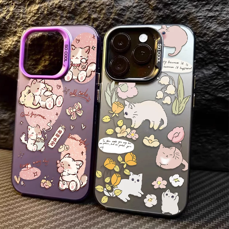 Cute Happy Leisurely Cat Case for Samsung Galaxy S24 S23 S22 S21 Ultra Plus FE A54 A34 A24 A14 A73 A53 A33 5G Note 20 PC Cover