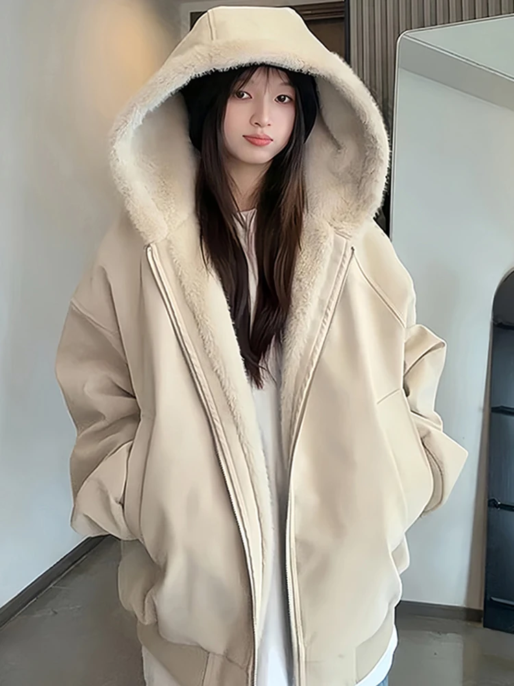 

Men's Thiened Fce Lined Hooded PU Leather Cotton Jaet Winter Coat Casual Loose Fit Couple's Cotton Padded Coat